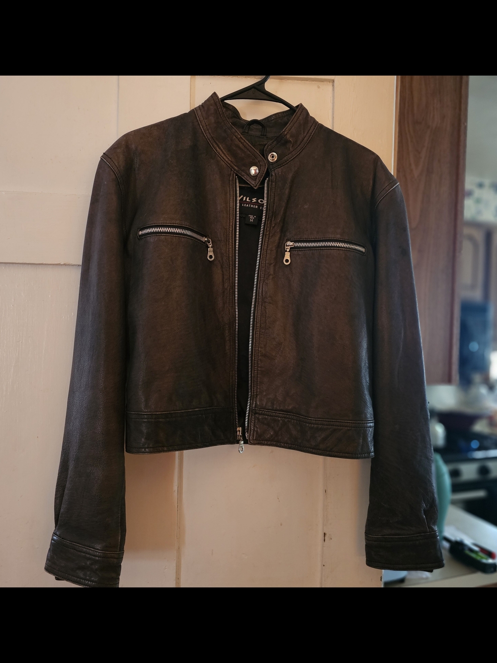 Wilsons Leather Brown Leather Jacket with Silver Zippers